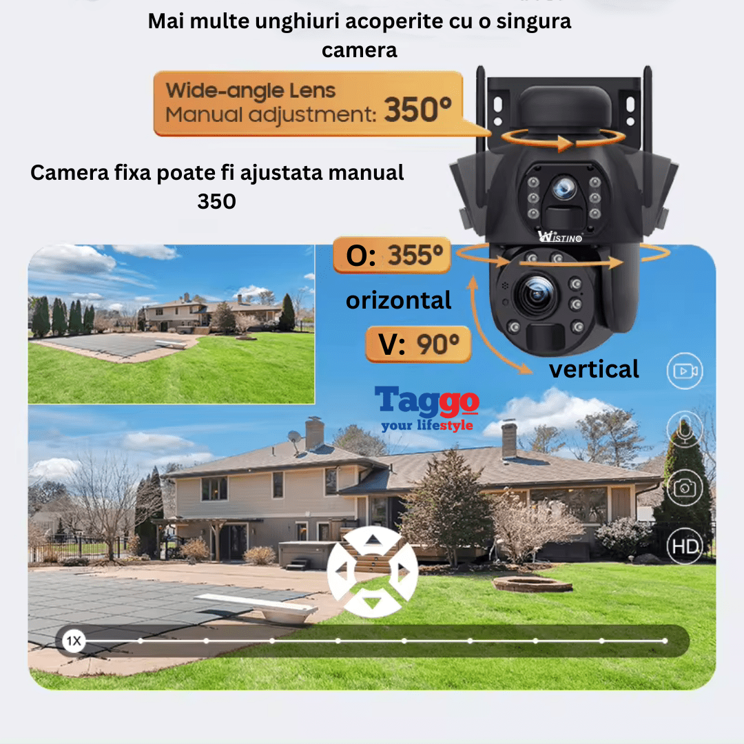 Camera supraveghere Taggo.ro 4G 3K Ultra HD, zoom 50x, dual camera, incarcare solară, rotire din aplicație, rezistentă la apă IP66
