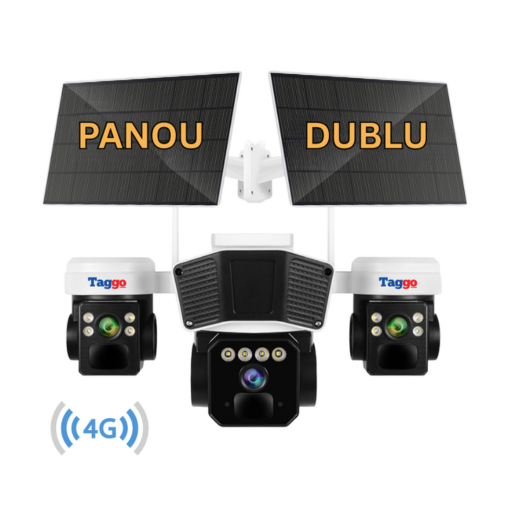 Camera crocodil solar 4G multi-lentile, 12MP, panou solar 20W, stocare in cloud si SD, Rezistenta la apa IP66, Urmarire persoane - Taggo.ro