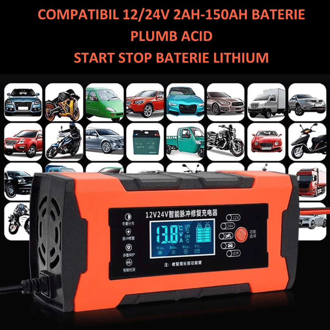Redresor baterii auto Taggo, inteligent, pentru 12V 150Ah și 24V 100Ah, cu putere de 90W, vizibil în imagine