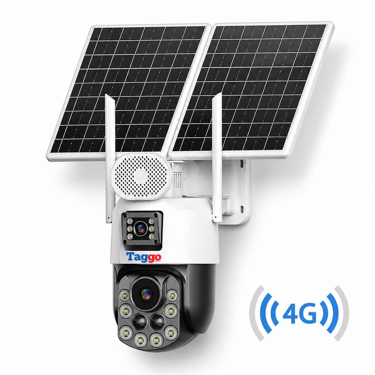 Camera supraveghere Taggo.ro, panou solar dublu, 4K, zoom 99X, conexiune eSIM/4G, înregistrare AOV, vedere color pe timp de noapte