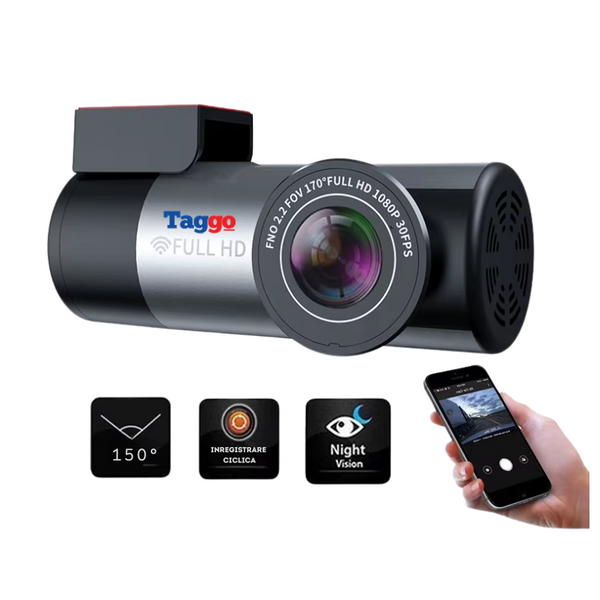 Camera de bord auto FULL HD 1080P, WiFi, compacta, unghi de filmare 150°, Night Vision, Rotativa 360° - Taggo.ro