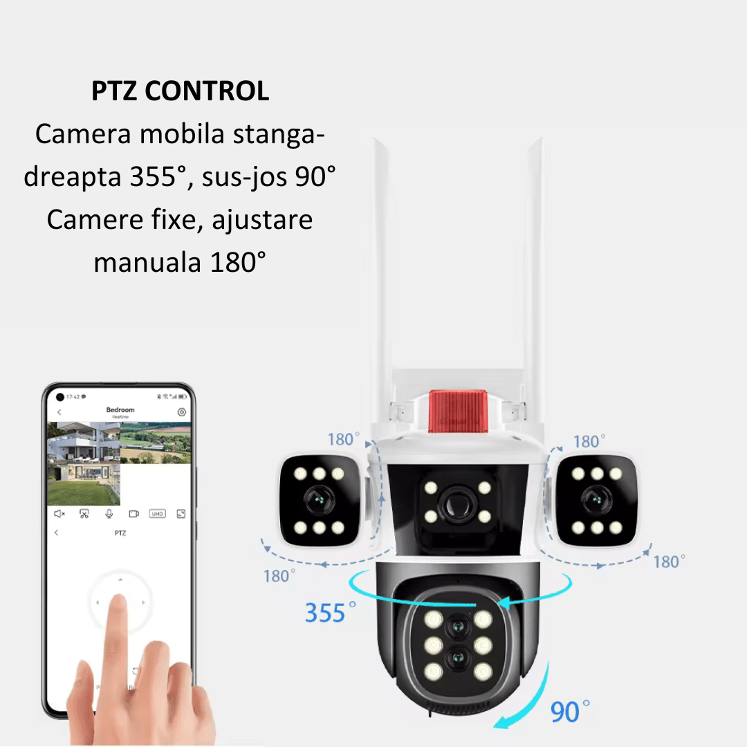 Camera de supraveghere WIFI 8K Crocodil Taggo.ro, 16MP, zoom 10X, control din aplicație și comunicare bidirecțională.