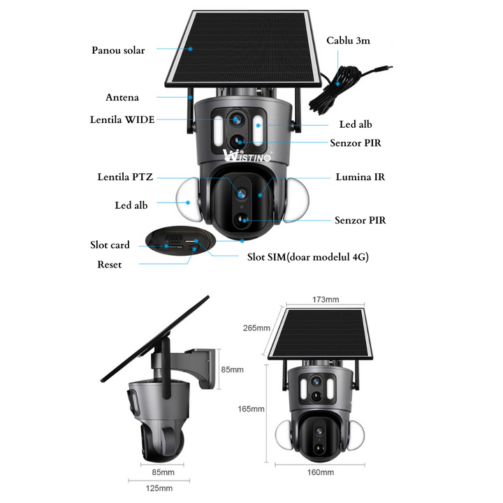 Camera Supraveghere WIFI 3K Ultra HD, Dual Camera 3MP+3MP, Incarcare Solara, Rotire Din Aplicatie, Rezistenta La Apa IP 66 - Taggo.ro