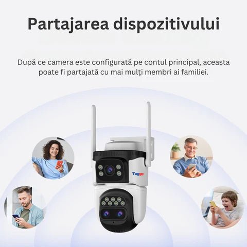 Camera supraveghere 4G VSTARCAM, 9MP, 3 lentile, zoom 10x, rezistentă la apă, acoperire 360°, pentru securitate.