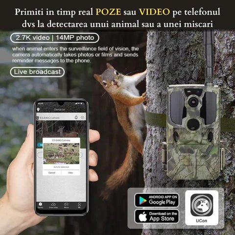 Camera de vânătoare Taggo WISTINO 4G, 14 MP, video 2.7K, detectare mișcare, LED-uri 940nm, aplicație telefon.