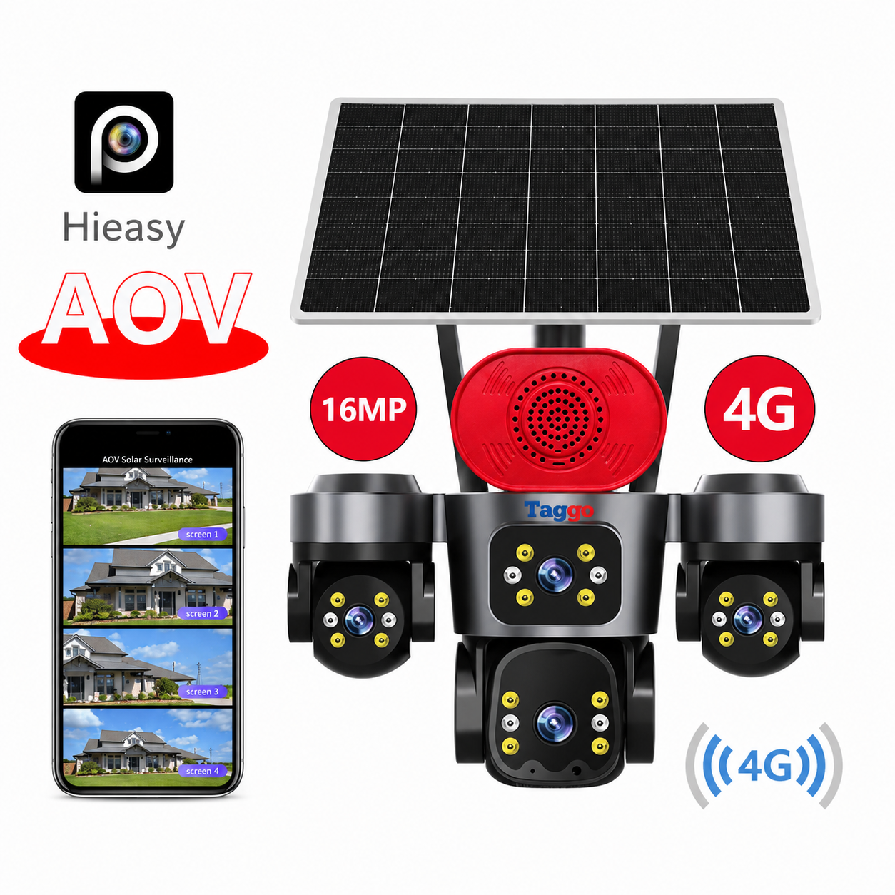 Camera de Supraveghere 4 Lentile, 16MP,  Panou Solar, Conexiune 4G, Control din Aplicatie, Viziune Colora si IR, Comunicare Bidirectionala, Protectie IP66