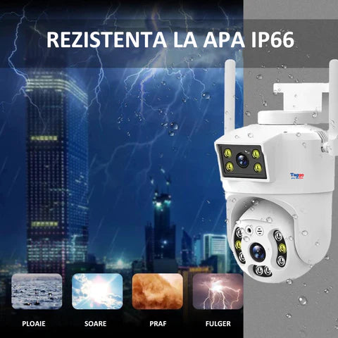 Camera 4G de supraveghere, Cartela SIM 4K, 8MP, 2 lentile, Control din aplicatie, Urmarire automata, Rezistenta la apa IP66 - Taggo.ro