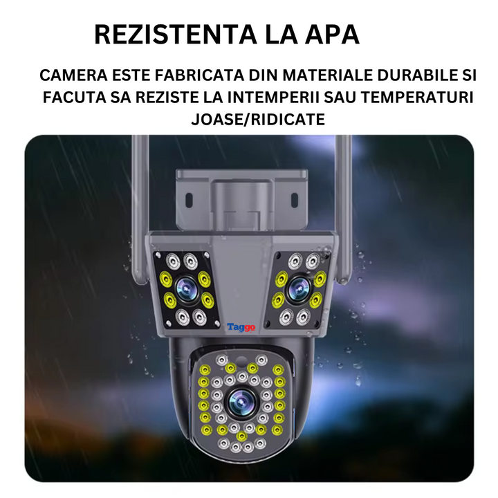 Camera de supraveghere WIFI 3K, 3 lentile, Control din aplicatie, Urmarire automata, Rezistenta la apa IP66 - Taggo.ro