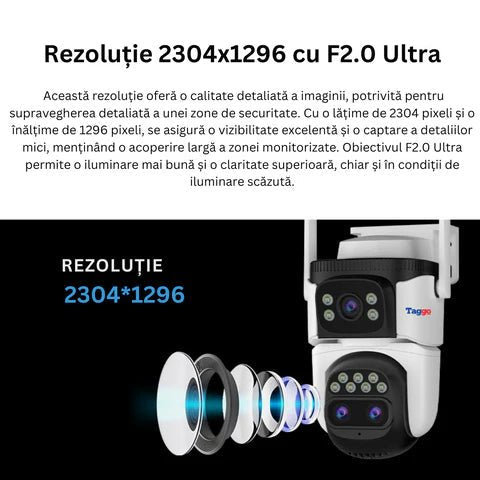 Camera supraveghere 4G VSTARCAM, 9MP, cu 3 lentile, zoom 10x, rezistență la apă și acoperire vizuală 360°.