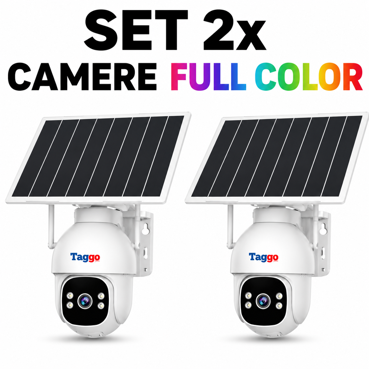 Pachet 2x Camere Supraveghere 4G Solara Taggo Pro S30 – Full Color Noapte, eSIM, Detectie AI 40M, AOV 24/7, 5MP