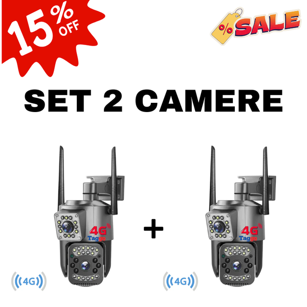 Set 2x Camera de supraveghere 4G Cartela SIM 4K, 8MP, 2 lentile, Control din aplicatie, Urmarire automata, Rezistenta la apa IP66 - Taggo.ro