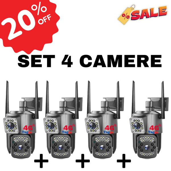 Set 4x  Camera de supraveghere 4G Cartela SIM 4K, 8MP, 2 lentile, Control din aplicatie, Urmarire automata, Rezistenta la apa IP66 - Taggo.ro