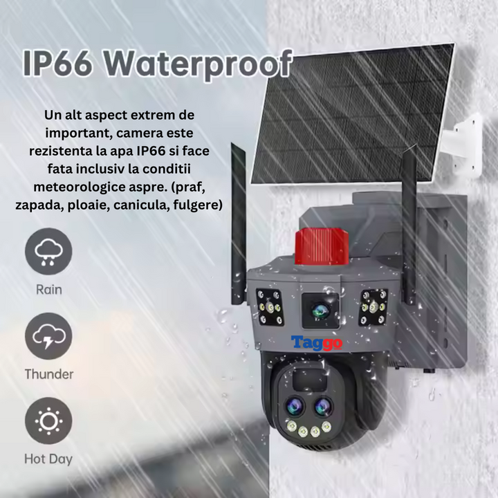 Camera de Supraveghere Solara 4G 12MP cu Trei Lentile, Zoom 10X, Rezistenta La Apa IP 66 - Taggo.ro