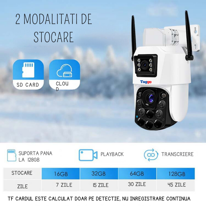 Camera Supraveghere cu Panou Solar si Conexiune WIFI, Rezolutie 4K ULTRA HD, Zoom Optic 100X, PTZ Exterior, 24/7 - Taggo.ro