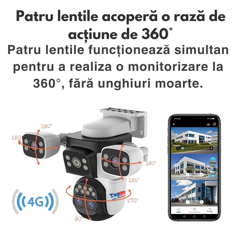 Camera de supraveghere 4G Crocodil 16MP cu zoom 10X, vedere nocturnă color și detectie mișcare, conectată la panou solar.