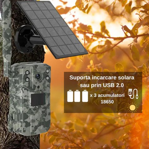 Suport încărcare solară sau USB pentru camera de vânătoare Taggo WISTINO 4G, compatibil cu aplicație UCON, pentru alimentare ecologică