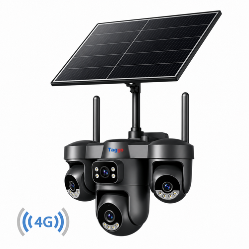 Camera de supraveghere 4G cu panou solar, 12MP, 4 lentile, functie AOV, comunicare bidirectionala, detectie umana AI