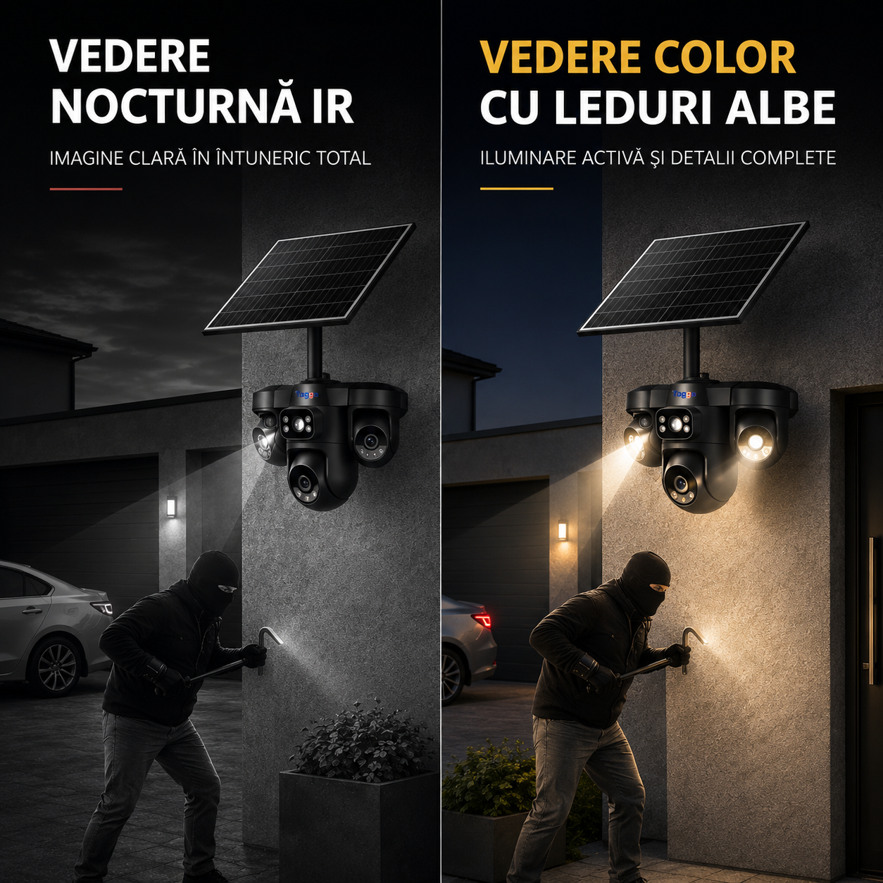 Camera de supraveghere 4G cu panou solar, 12MP, 4 lentile, functie AOV, comunicare bidirectionala, detectie umana AI