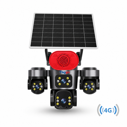 Camera de Supraveghere 4 Lentile, 16MP,  Panou Solar, Conexiune 4G, Control din Aplicatie, Viziune Colora si IR, Comunicare Bidirectionala, Protectie IP66