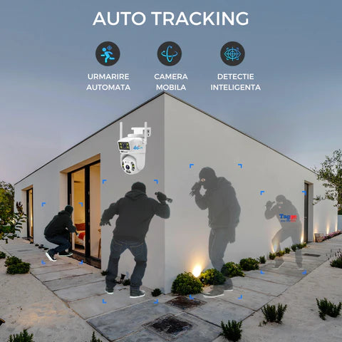 Camera 4G de supraveghere, Cartela SIM 4K, 8MP, 2 lentile, Control din aplicatie, Urmarire automata, Rezistenta la apa IP66 - Taggo.ro