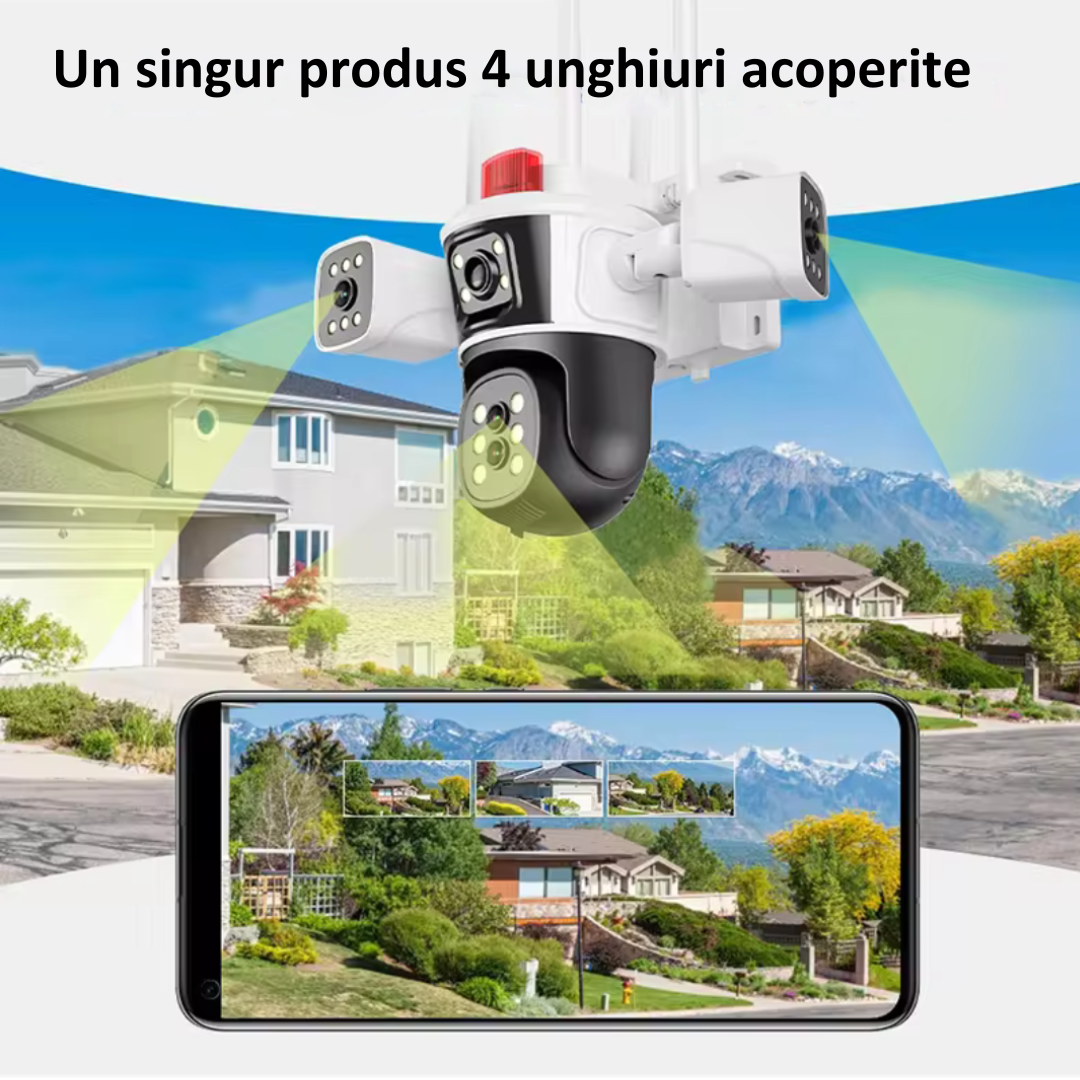 Camera de supraveghere WIFI 8K Taggo.ro, 16MP, zoom 10X, 4 lentile, control aplicație, comunicare bidirecțională, urmărire automată