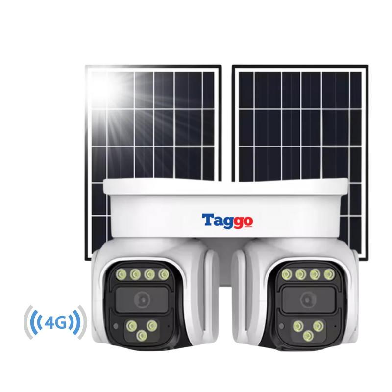 Camera de supraveghere 4G 4K, Panou solar 20W, 2 lentile 360 , Detectie dubla, Control din aplicatie, Comunicare bidirectionala, Urmarire automata - Taggo.ro