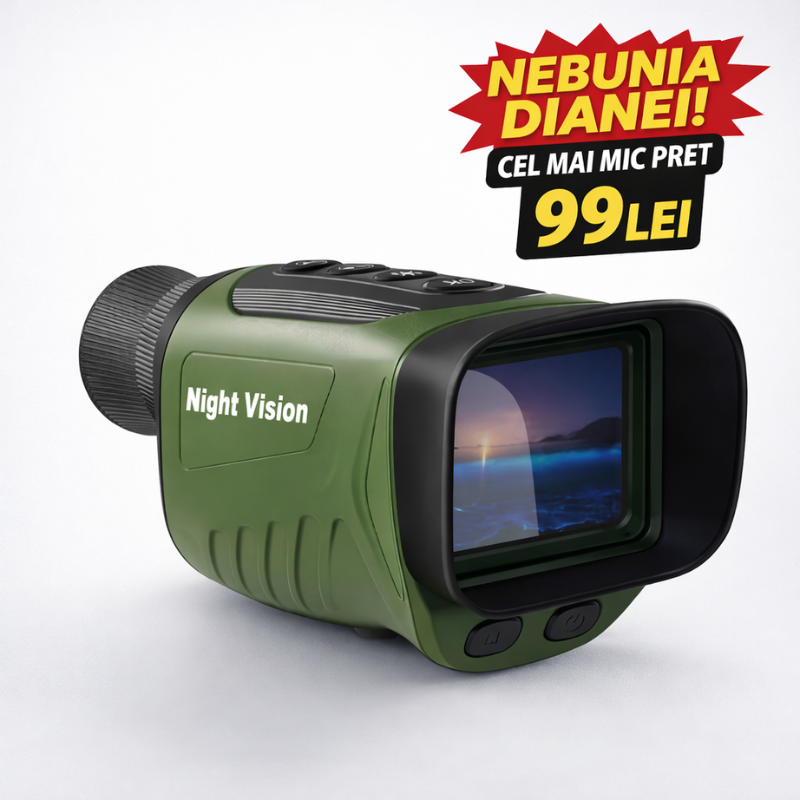 Monocular Digital Profesional cu Night Vision de Vanatoare 4K, Zoom 8X, Ecran LCD, Acumulator, Verde - Taggo.ro