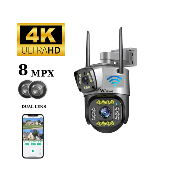 Camera supraveghere WIFI  4K, 8MP, Control din aplicatie, 2 lentile, Urmarire automata, Rezistenta la apa IP66