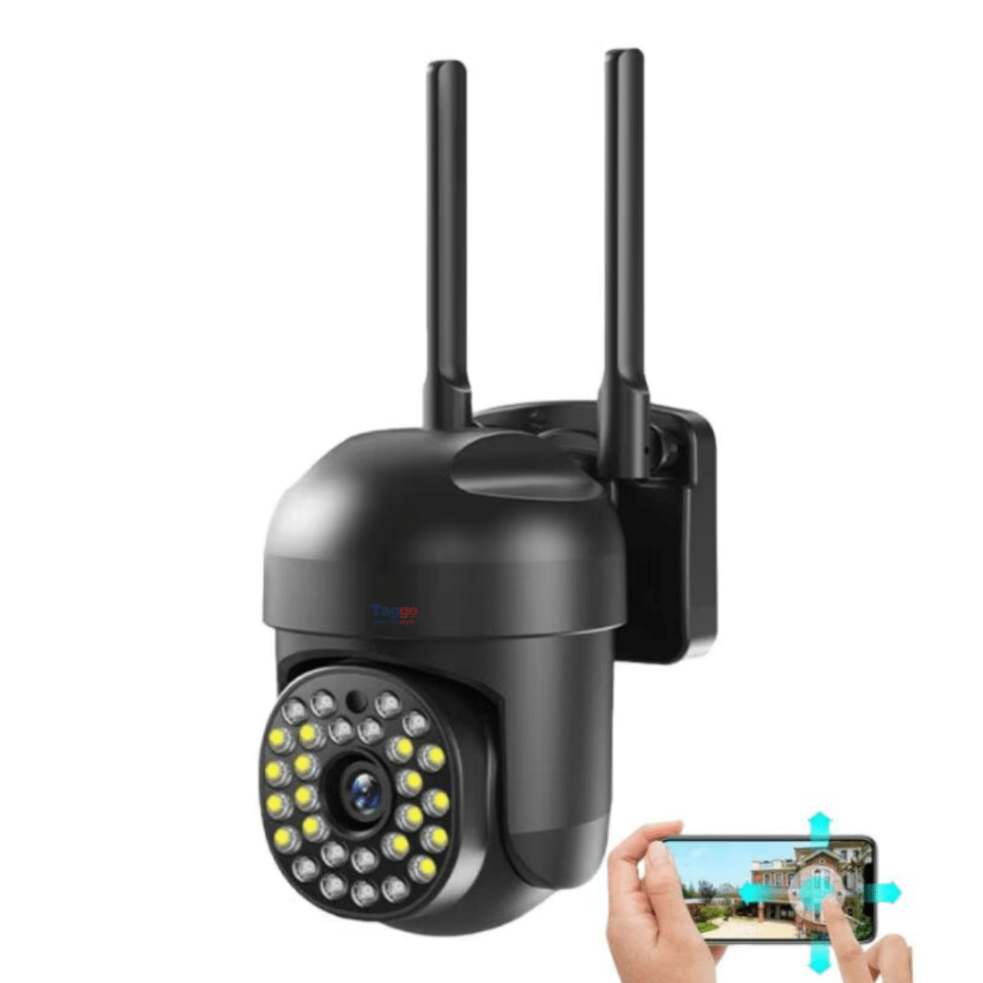 Camera de supraveghere inteligentă Taggo neagră, WiFi, 2MP, control prin aplicație, comunicație bidirecțională și IR.