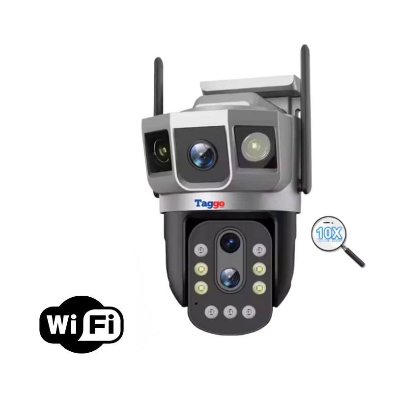 Camera de Supraveghere WIFI, 3 lentile, 6K 12MP, Zoom 10x optic, Notificari, Control din Aplicatie, Urmarire Automata - Taggo.ro
