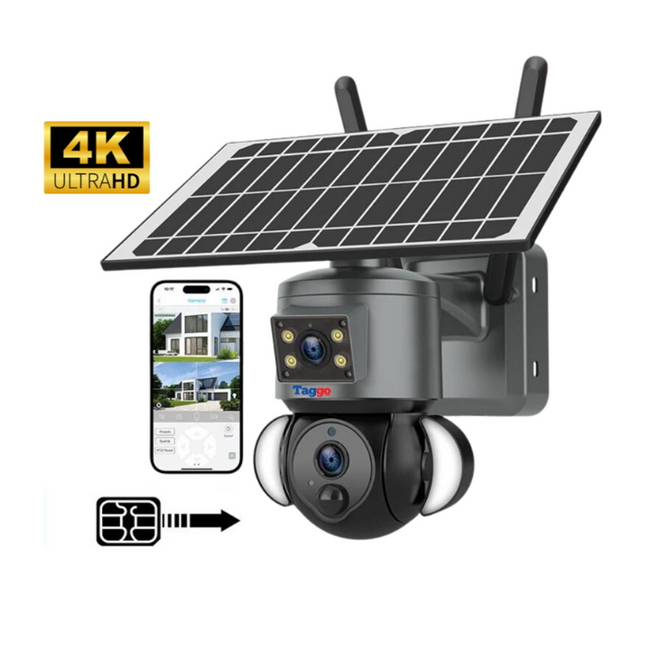 Camera Supraveghere 4G 4K Ultra HD, Dual Camera 4MP+4MP, 10X ZOOM, Incarcare Solara, Rotire Din Aplicatie, Rezistenta La Apa IP 66 - Taggo.ro