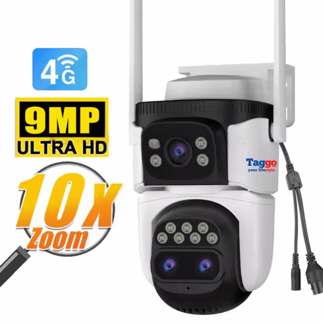 Camera de supraveghere VSTARCAM 4G, 9MP, cu 3 lentile, zoom 10x, rezistentă la apă și acoperire vizuală 360°.