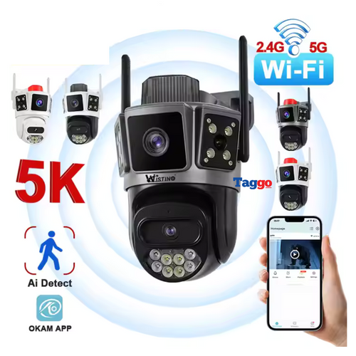 Camera de supraveghere WIFI 6K, 10MP, 3 ecrane, Urmarire automata, Control din aplicatie, Rezistenta la apa , Full Color