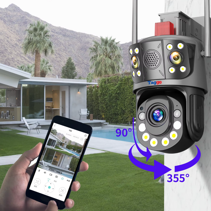 Camera Supraveghere cu Panou Solar si Conexiune WIFI, Rezolutie 9K ULTRA HD, Zoom Optic 100X, 5 Lentile, PTZ Exterior, 24/7 - Taggo.ro