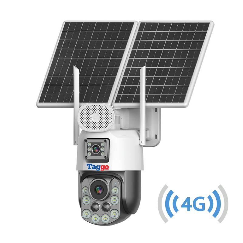 Camera de Supravghere cu Dublu Panou Solar, Rezolutie 4k, Zoom 99X, Conexiune 4G, Inregistrare Continua AVO, Comunicare Bidirectionala, Control din Aplicatie, Vizualizare Nocturna Ful Colo si IR, Protectie IP66 - Taggo.ro