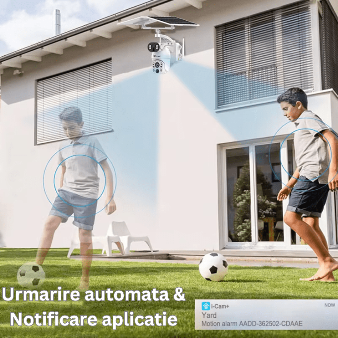 Camera supraveghere 4G 4K Ultra HD cu zoom 50X, dual lens, panou solar, rotire din aplicație, rezistentă la apă IP66, Taggo.ro