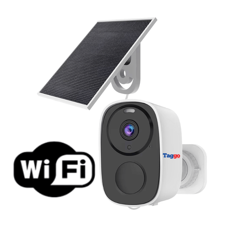 Camera de supraveghere Taggo cu panou solar, 3MP, WiFi, IR, rezistent IP66, control în aplicație, fixă.