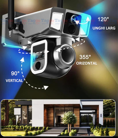 Camera Supraveghere 4G si WIFI 2K Ultra HD, Triple Lens, 10X Optical ZOOM, Incarcare Solara, Rotire Din Aplicatie, Rezistenta La Apa IP 66, Card Memorie 128 GB - Taggo.ro