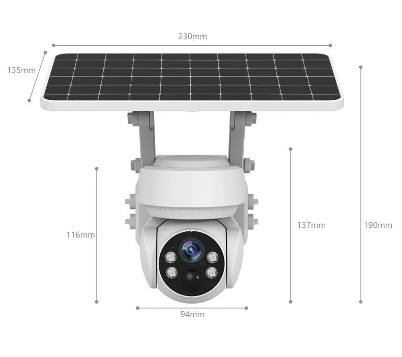 Camera de supraveghere solară 4G Taggo.ro, 5MP, panou solar, control din aplicație, rezistentă la apă, pentru securitate în aer liber.