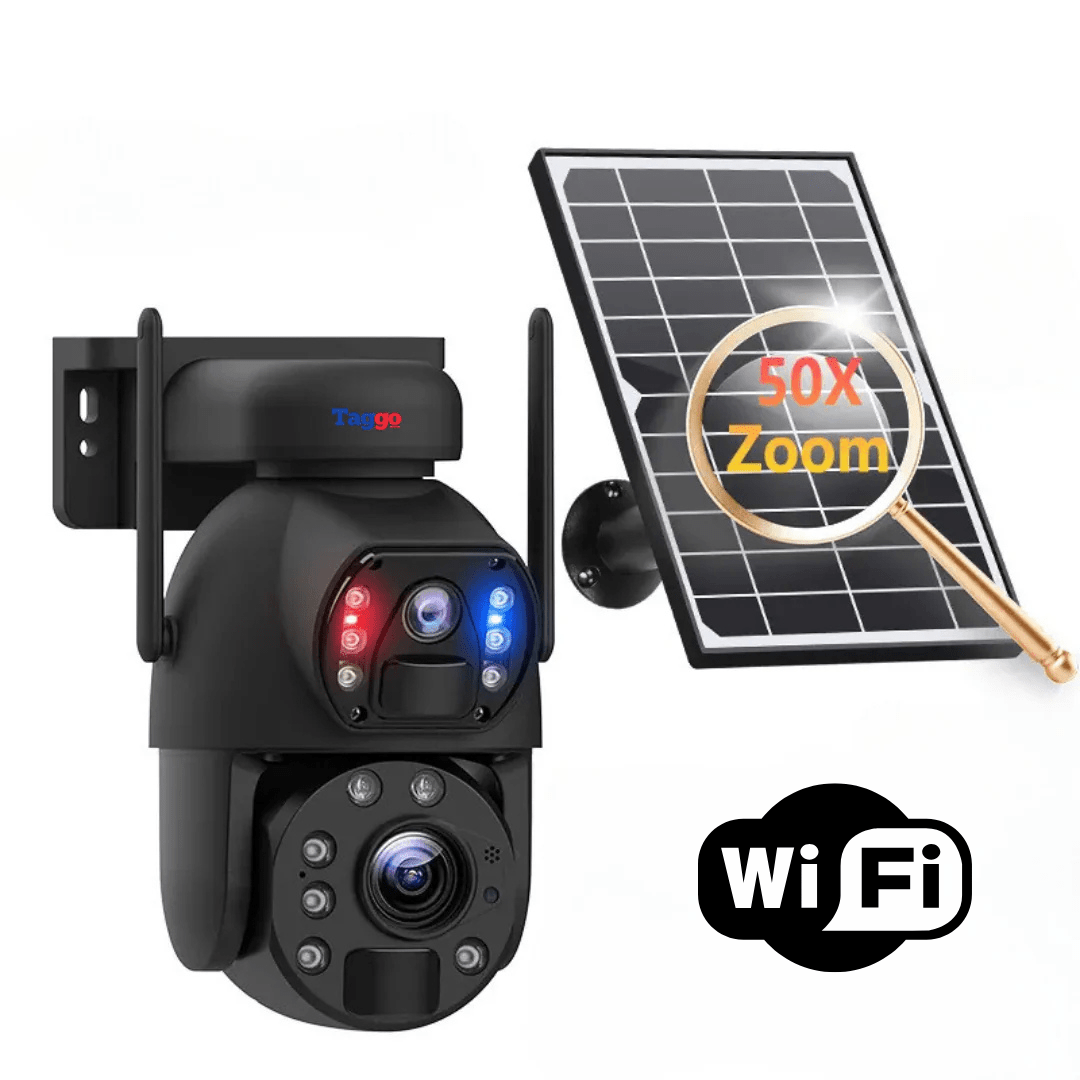 Camera de supraveghere WIFI 4K Ultra HD cu zoom 50X, duală, rezistentă la apă IP66, cu rotire din aplicație și încărcare solară