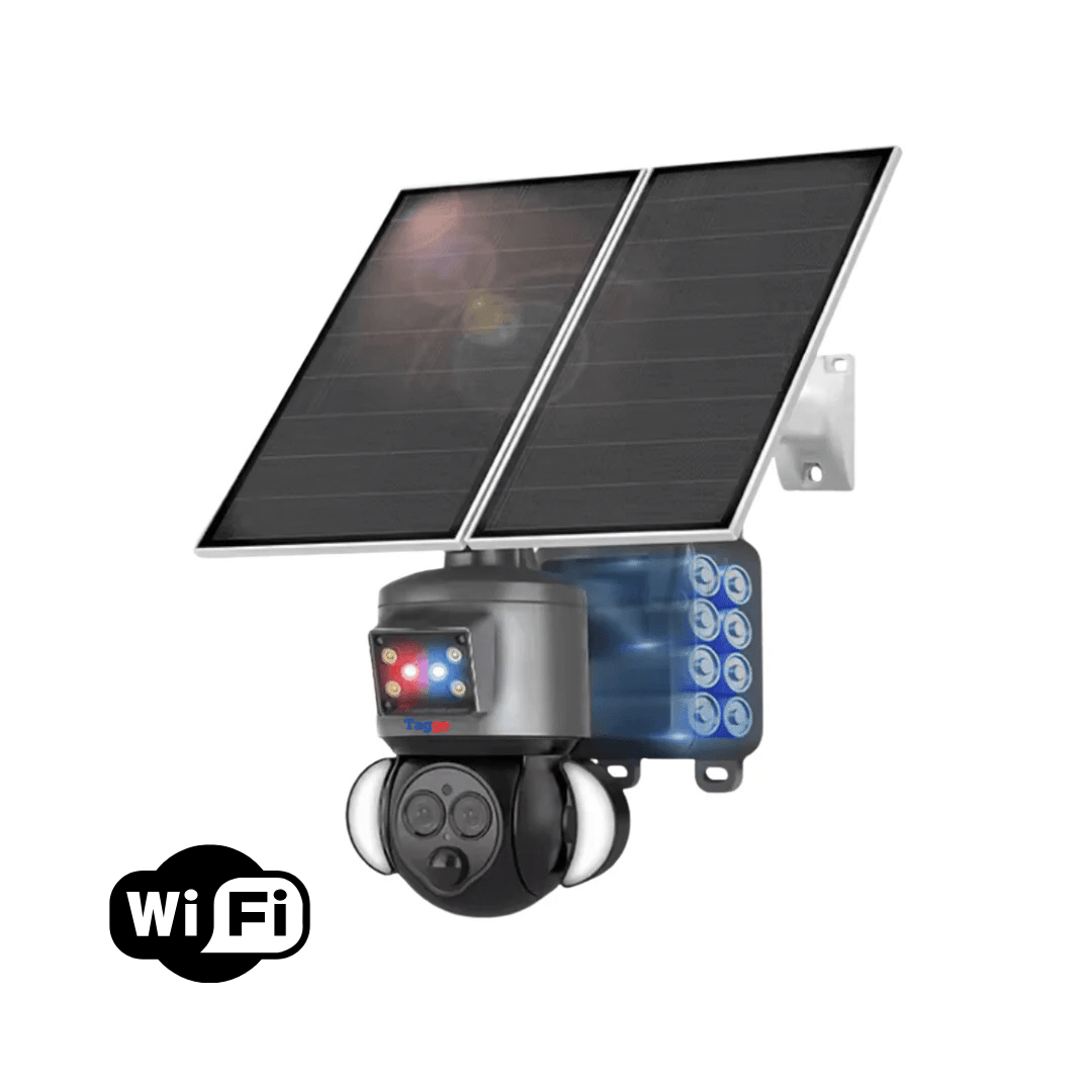 Camera de supraveghere solară WiFi Taggo, 4K, zoom 12x, rezistentă la apă IP66, rotire din aplicație, încarcare solară Rain.