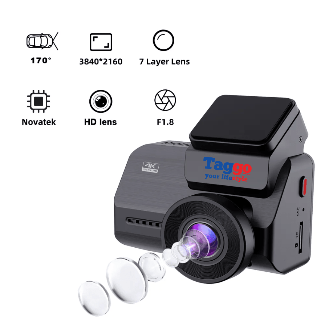 Camera auto 4K UHD și camera spate 1080P cu GPS, WIFI 5G, vedere nocturnă și senzor Sony IMX 335 pentru mașină.