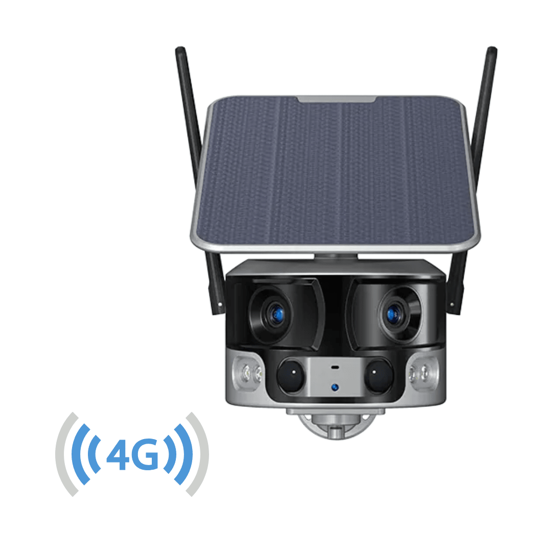 Camera supraveghere solară Taggo 4G cu zoom 4X, rezoluție 4K, panou solar și conexiune fără fire, vizualizare scene accidente.