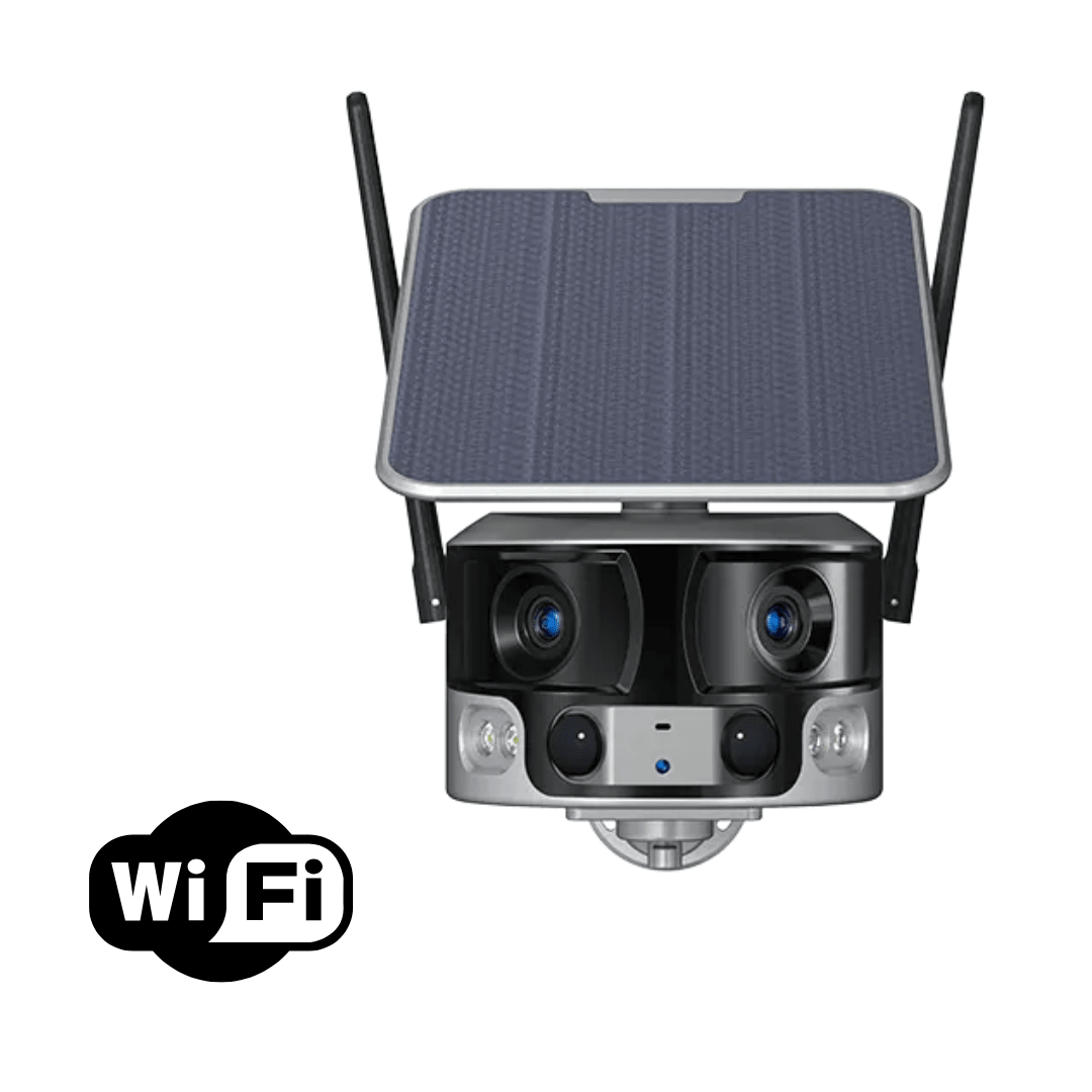 Camera supraveghere exterior WiFi Taggo 4K cu zoom 4x, panou solar, baterie 21700 mAh, fără fire, pentru monitorizare panoramică.