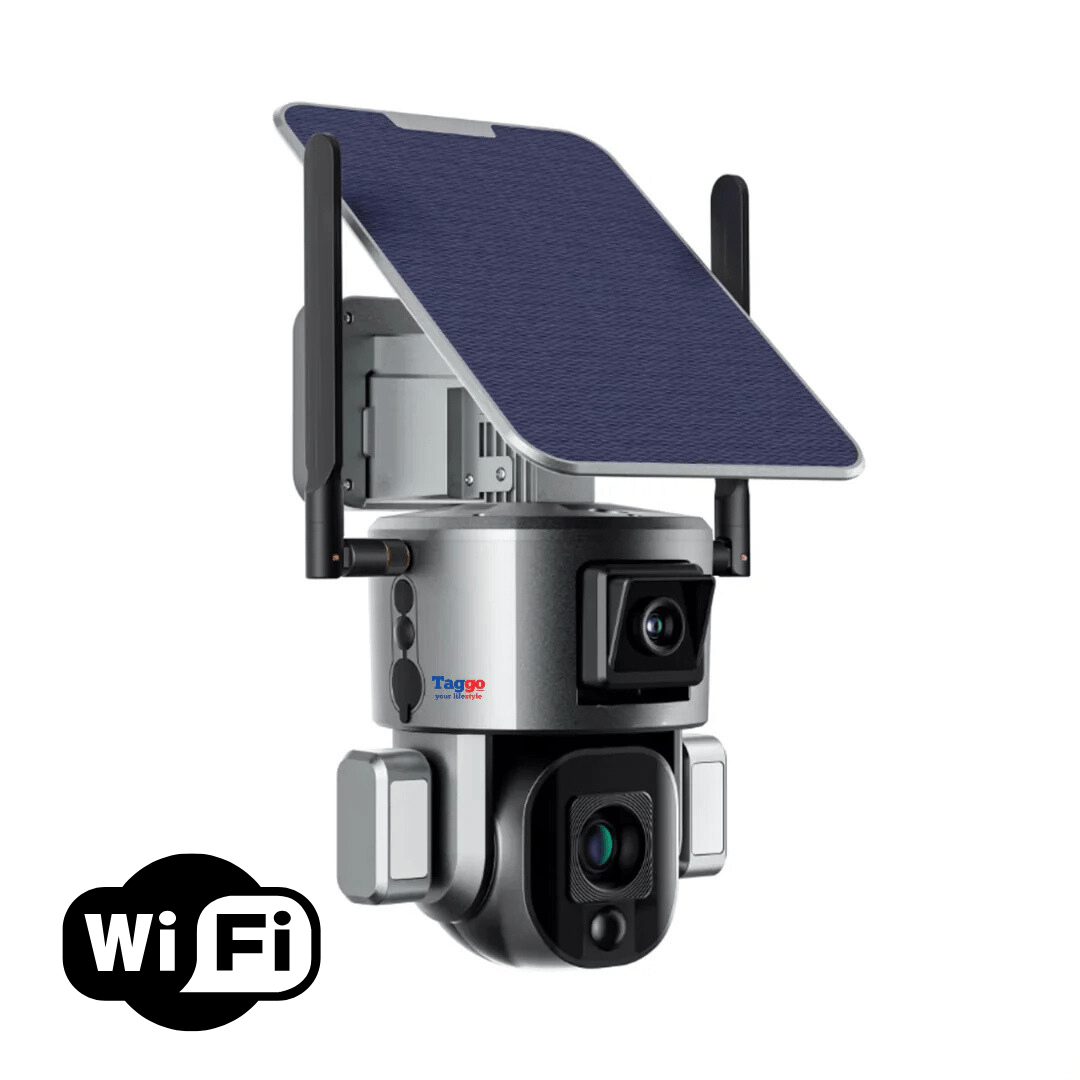 Camera supraveghere wireless exterior 4K Ultra HD, dual 4MP, rezistență IP66, lentilă de 6 mm și funcție de rotire din aplicație.
