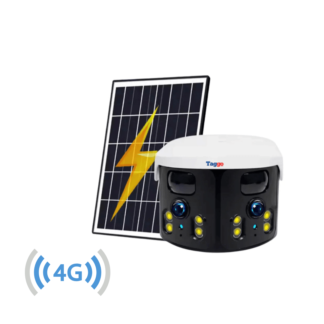 Camera supraveghere 4G Taggo.ro, 4K, 8MP, cu lentile duale, incarcare solară, vedere panoramică, control app, IP65