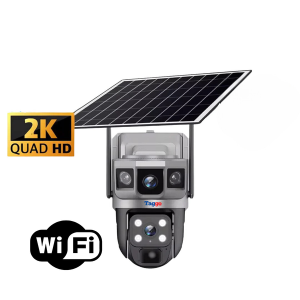 Camera de Supraveghere Solara WIFI, 2K, 3 Ecrane, Zoom 10X, Full HD, Panou Solar 10W Rezistenta La Apa IP 66, Card 64GB