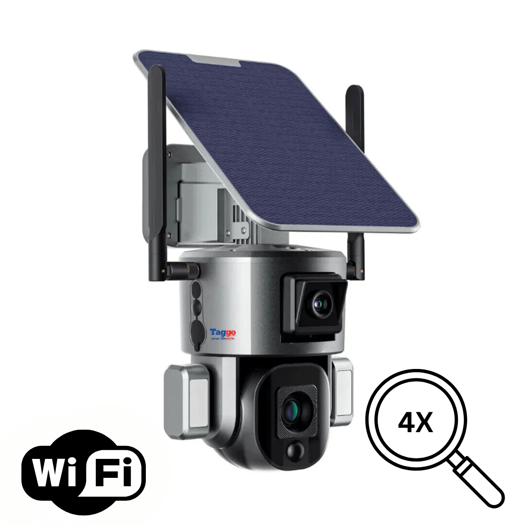 Camera video supraveghere wireless 4K Ultra HD WISTINO, dual camera 4MP+4MP, zoom 4x, rezistentă la apă IP66, control din aplicație