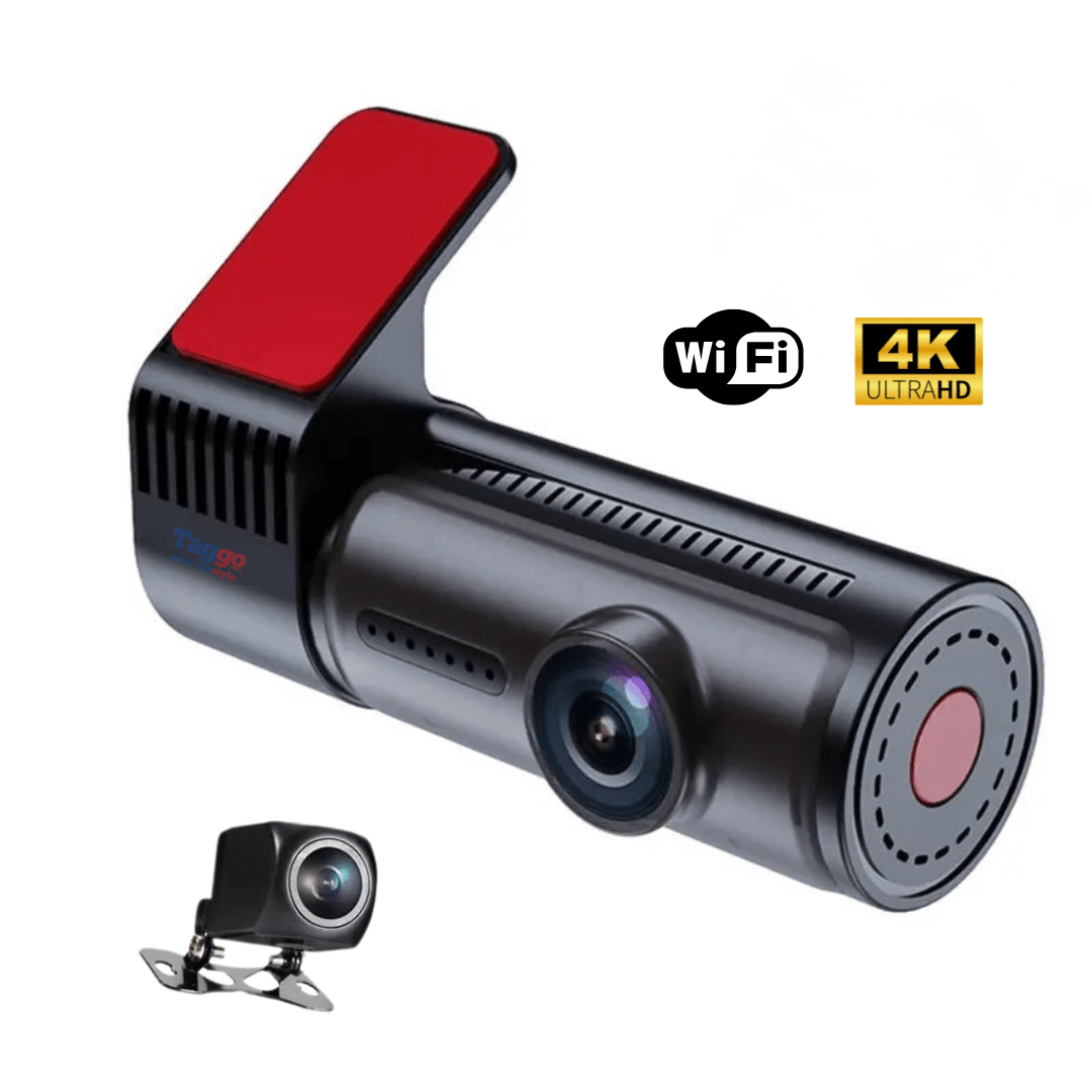 Camera auto D18 4K cu camera spate 1080P, WiFi, viziune nocturnă și DVR pentru înregistrare în timpul condusului.