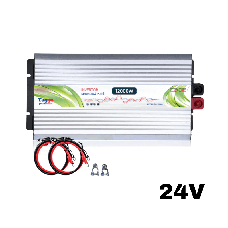 Invertor Taggo 12000W 24V la 220V cu undă sinus pur pentru rulota, casă sau cabană, pentru energie solară fiabilă